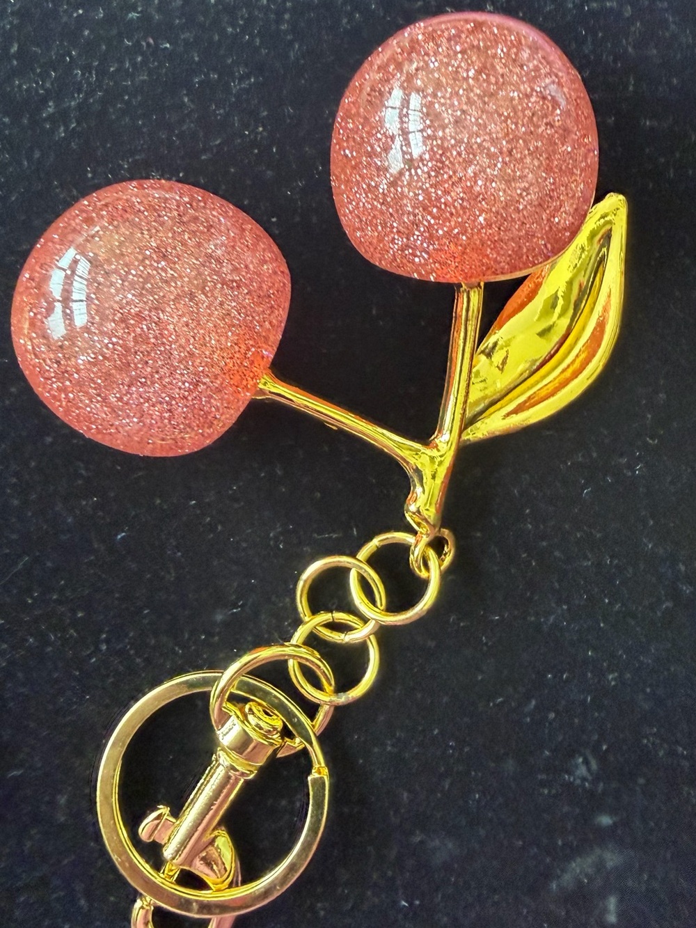 Source Unknown Gold Keychain with Pink Glitter Cherries